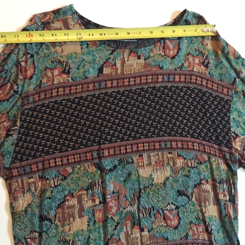 Women's 80s Vintage Karen Kane Boho Tapestry Tunic Top - Picture 8 of 9